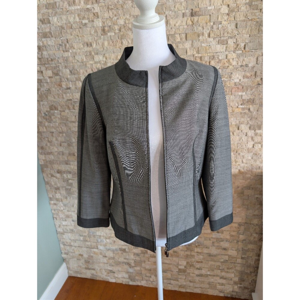 100% Wool Zip Jacket Coat Size 4 Gray Cropped Minimalist Blazer Model Luxury
